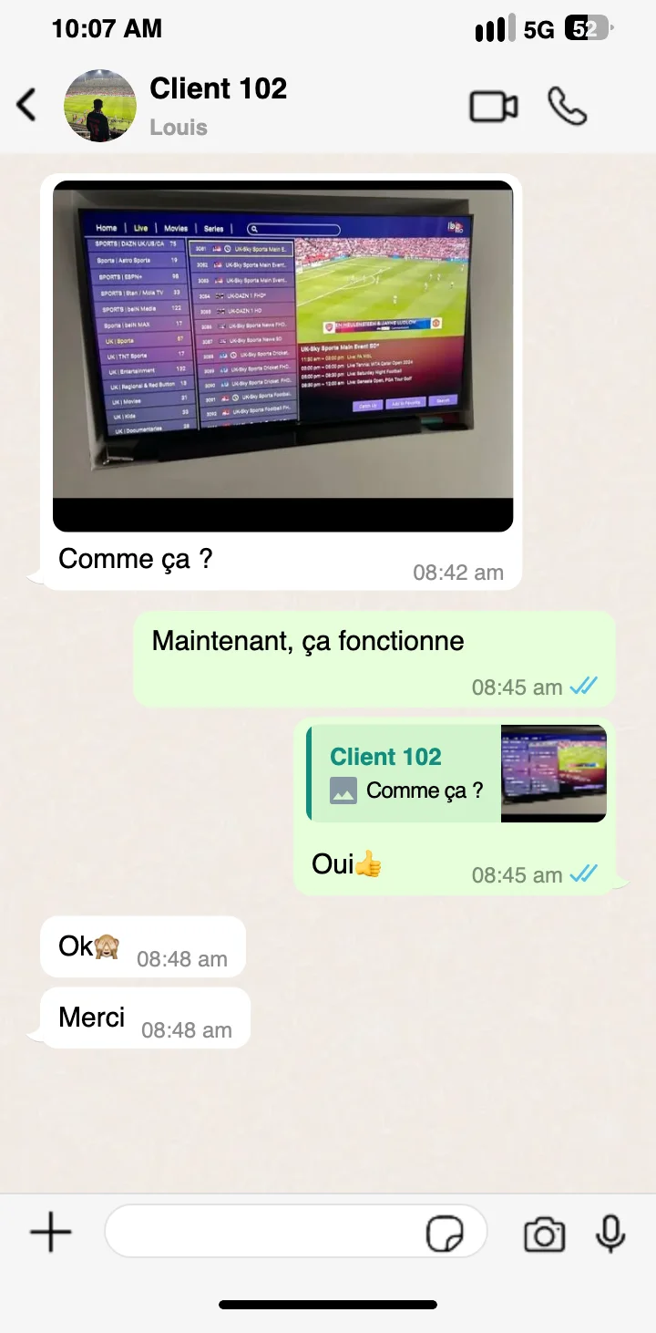 Retour client validant le bon fonctionnement de Pure IPTV